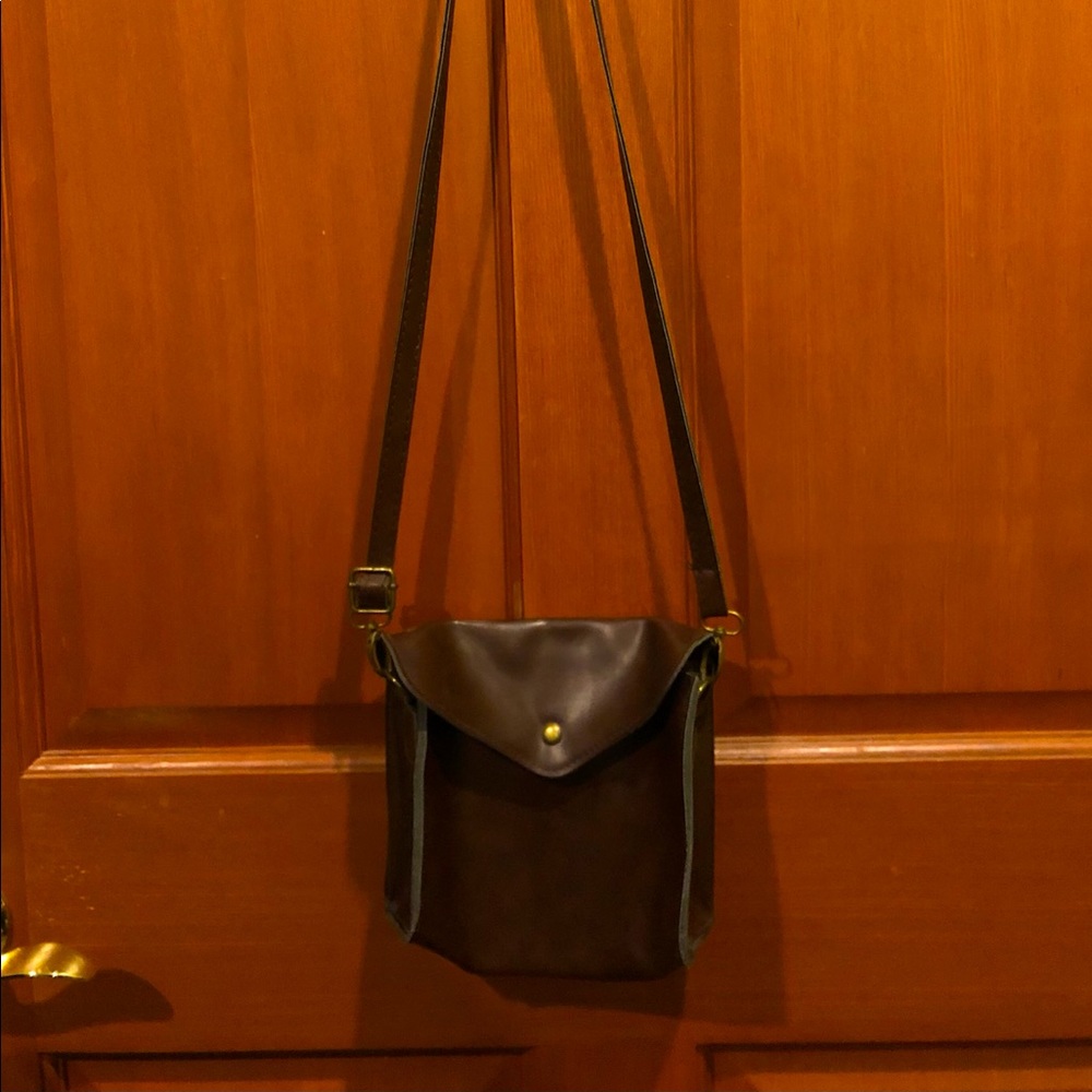 Small brown crossbody over the shoulder purse